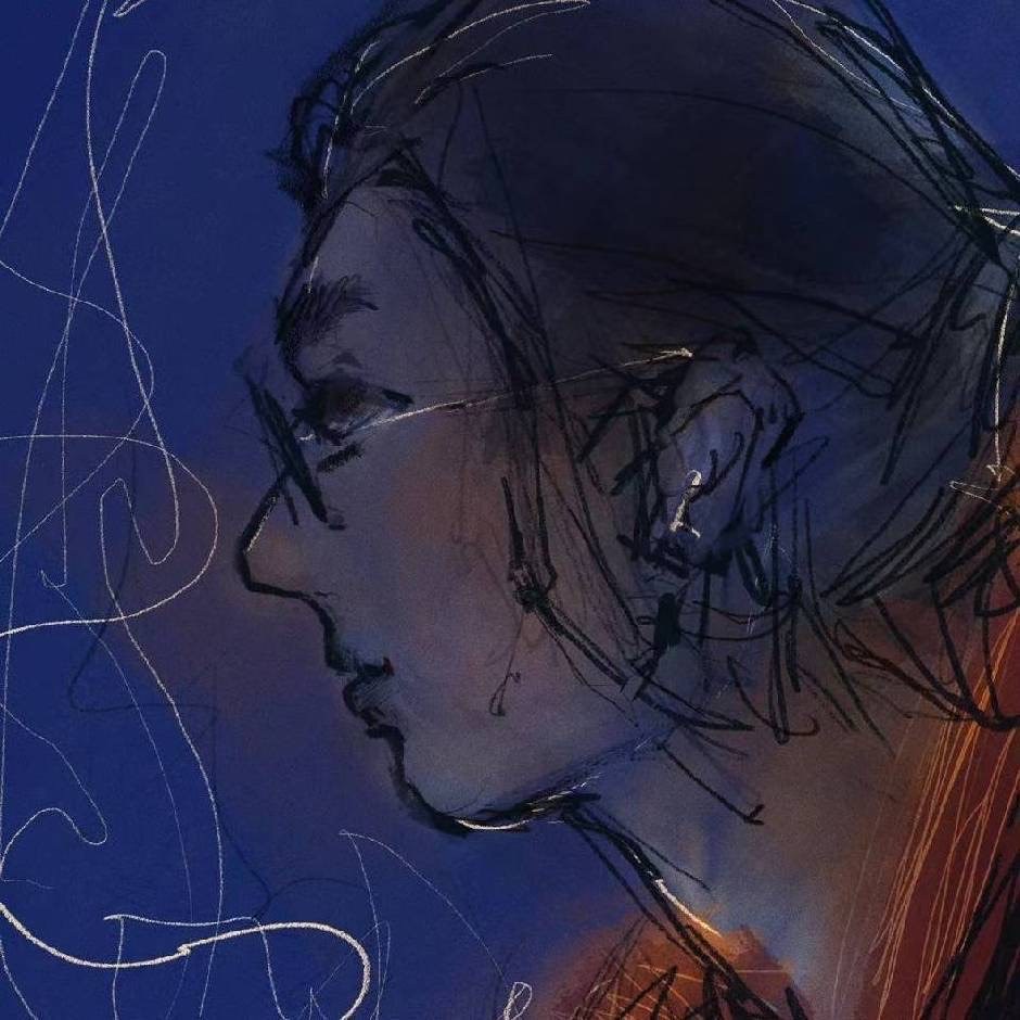 Blue-toned side-profile artwork of Jikang (Calvin) Yu